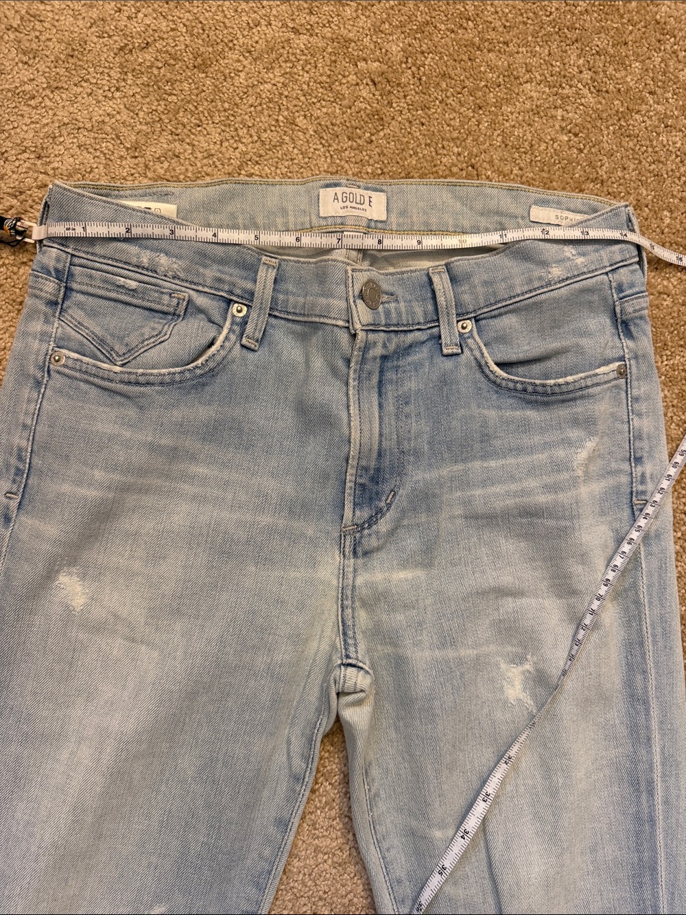 Agolde Sophie Light Wash Skinny Jeans with Pink Patch Size 27 - Picture 3 of 12